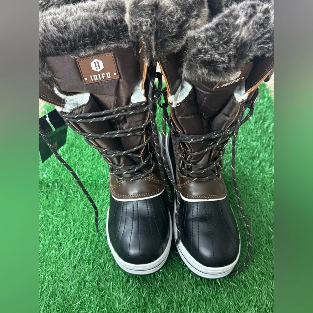 IDIFU Women's Warm Winter Snow Boots Waterproof‎ Anti-Slip Faux Fur Outdoor SZ 8